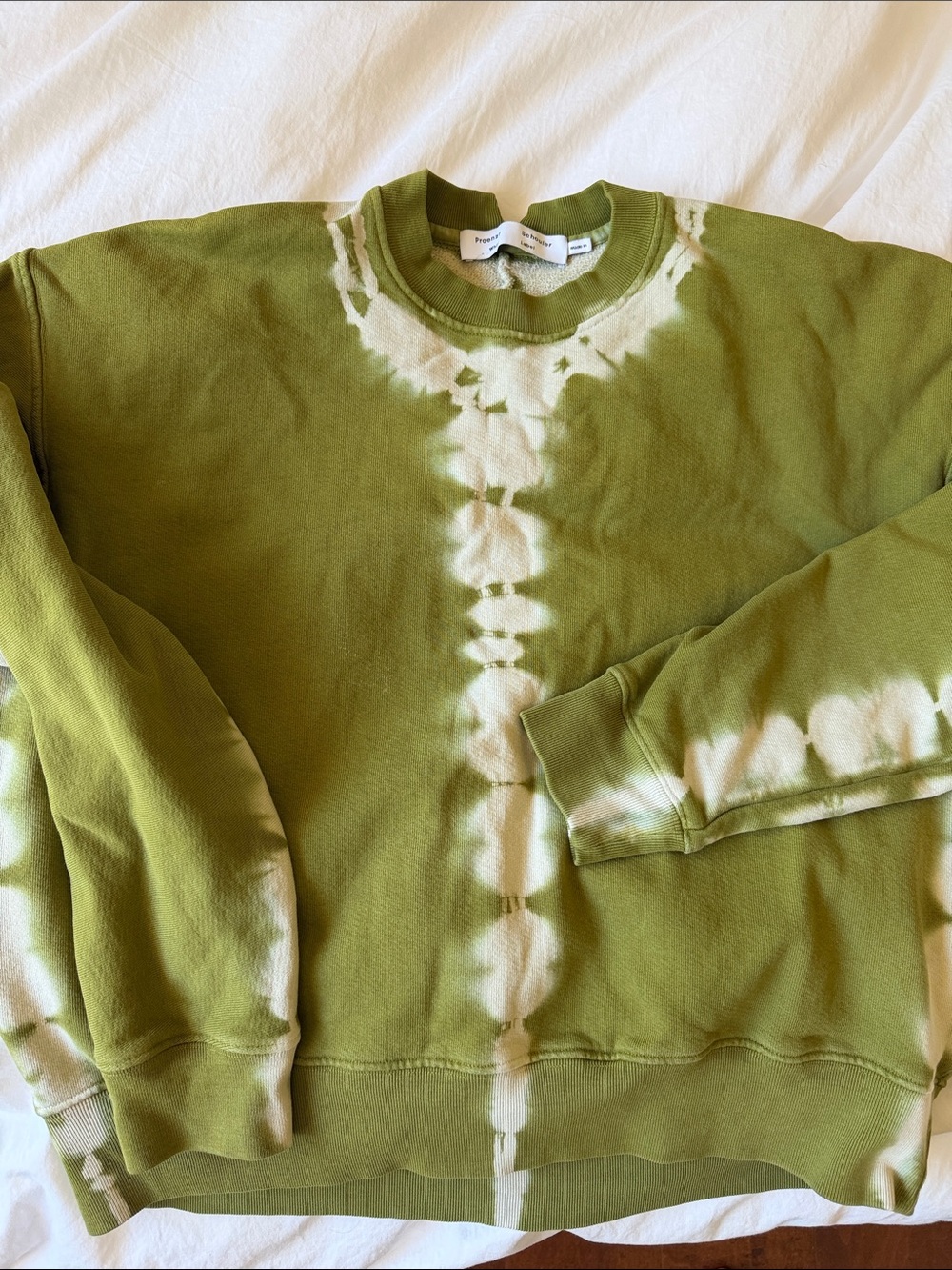 Proenza Schouler Olive Green & White Tie-Dye Crewneck Sweatshirt